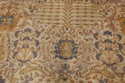 Antique Turkish Blue Beige Dark Yellow Handwoven Wool Rug Borlou
