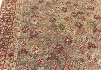 Antique Turkish Ghiordes Beige Green Orange Pink Red Rug Size Adjusted 