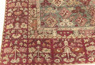 Antique Turkish Ghiordes Beige Green Orange Pink Red Rug Size Adjusted 
