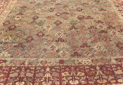 Antique Turkish Ghiordes Beige Green Orange Pink Red Rug Size Adjusted 