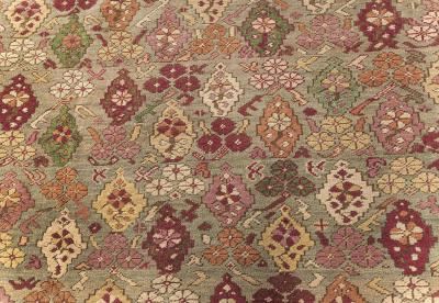 Antique Turkish Ghiordes Beige Green Orange Pink Red Rug Size Adjusted 