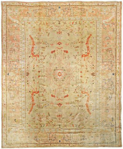 Antique Turkish Oushak Beige Botanic Rug