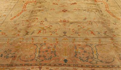 Antique Turkish Oushak Beige Botanic Rug