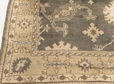 Antique Turkish Oushak Beige Gray Green Hand Knotted Wool Rug