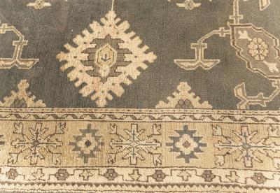 Antique Turkish Oushak Beige Gray Green Hand Knotted Wool Rug