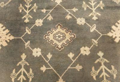 Antique Turkish Oushak Beige Gray Green Hand Knotted Wool Rug