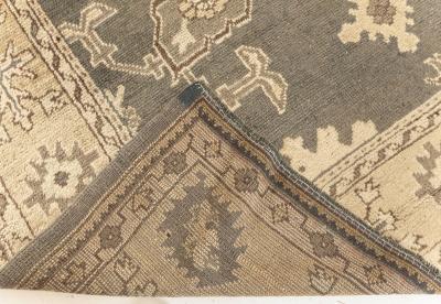 Antique Turkish Oushak Beige Gray Green Hand Knotted Wool Rug
