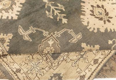 Antique Turkish Oushak Beige Gray Green Hand Knotted Wool Rug