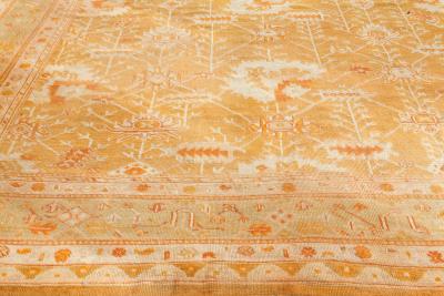 Antique Turkish Oushak Beige Green Orange Hand Knotted Wool Rug