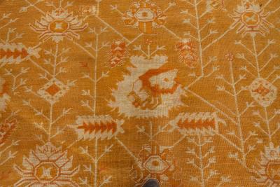 Antique Turkish Oushak Beige Green Orange Hand Knotted Wool Rug