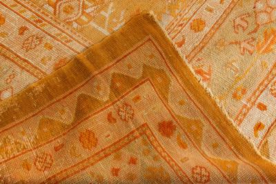Antique Turkish Oushak Beige Green Orange Hand Knotted Wool Rug