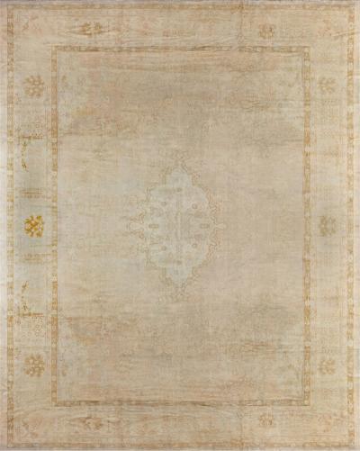 Antique Turkish Oushak Beige Hand Knotted Wool Rug