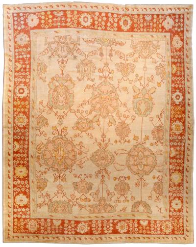 Antique Turkish Oushak Beige Handwoven Wool Carpet