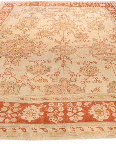Antique Turkish Oushak Beige Handwoven Wool Carpet