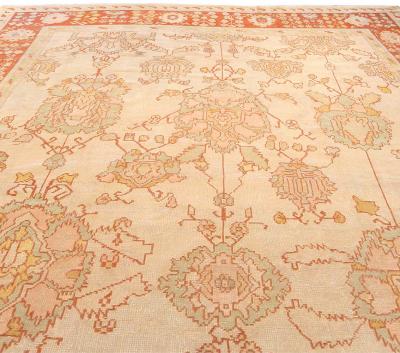 Antique Turkish Oushak Beige Handwoven Wool Carpet