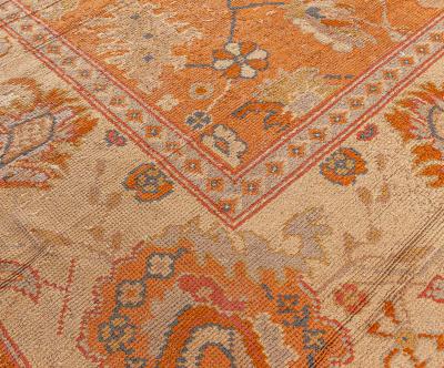 Antique Turkish Oushak Beige and Orange Handwoven Wool Rug