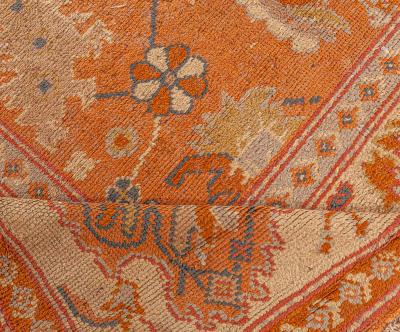 Antique Turkish Oushak Beige and Orange Handwoven Wool Rug
