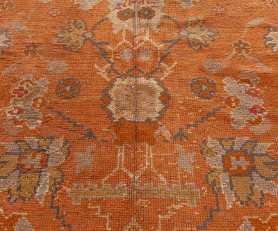 Antique Turkish Oushak Beige and Orange Handwoven Wool Rug