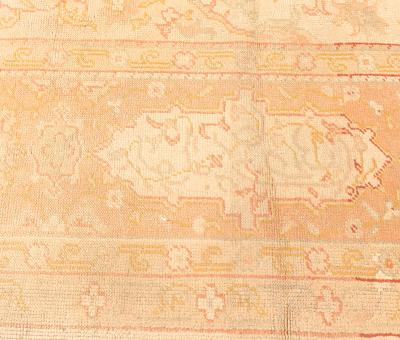 Antique Turkish Oushak Beige and Salmon Handmade Wool Rug