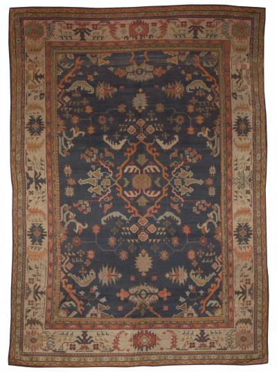 Antique Turkish Oushak Blue Handmade Wool Rug