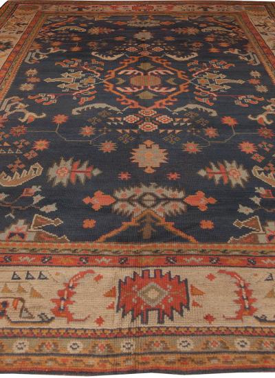 Antique Turkish Oushak Blue Handmade Wool Rug