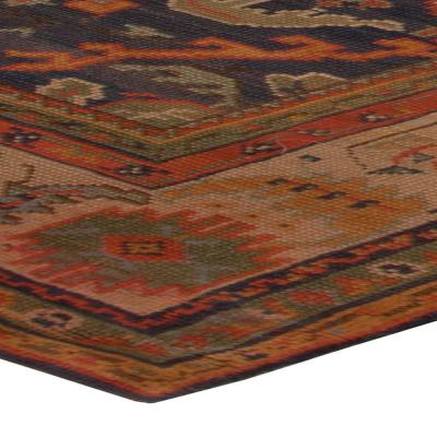 Antique Turkish Oushak Blue Handmade Wool Rug