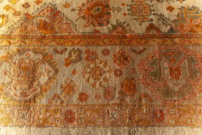 Antique Turkish Oushak Botanic Beige Orange Yellow Green Handwoven Wool Rug