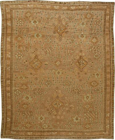 Antique Turkish Oushak Brown Beige Gray Handwoven Wool Rug