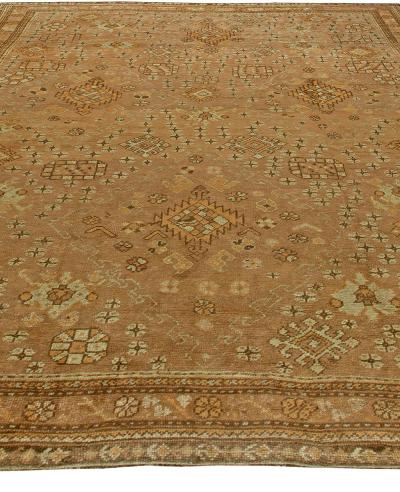 Antique Turkish Oushak Brown Beige Gray Handwoven Wool Rug