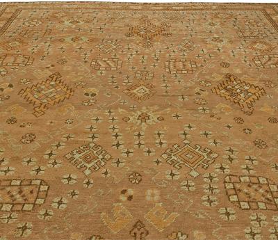 Antique Turkish Oushak Brown Beige Gray Handwoven Wool Rug