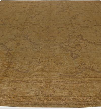 Antique Turkish Oushak Brown Handmade Wool Rug