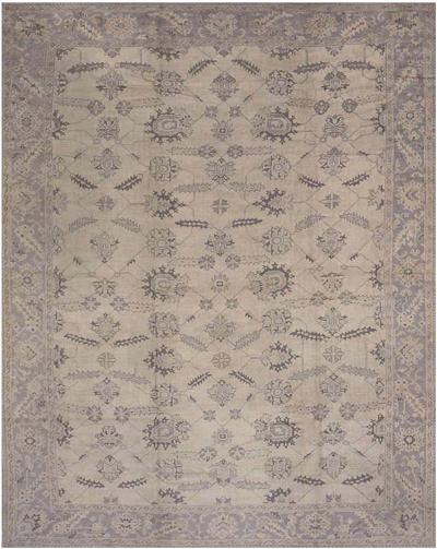Antique Turkish Oushak Camel and Taupe Handwoven Wool Carpet