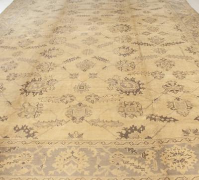 Antique Turkish Oushak Camel and Taupe Handwoven Wool Carpet