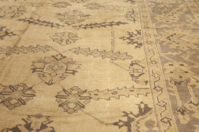 Antique Turkish Oushak Camel and Taupe Handwoven Wool Carpet