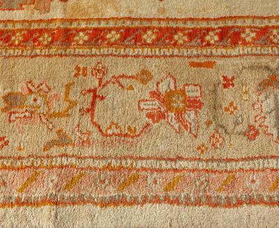 Antique Turkish Oushak Cream Beige Apricot Handwoven Wool Rug
