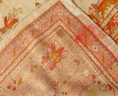 Antique Turkish Oushak Cream Beige Apricot Handwoven Wool Rug