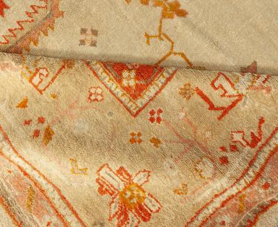 Antique Turkish Oushak Cream Beige Apricot Handwoven Wool Rug