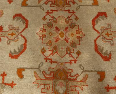 Antique Turkish Oushak Cream Beige Apricot Handwoven Wool Rug