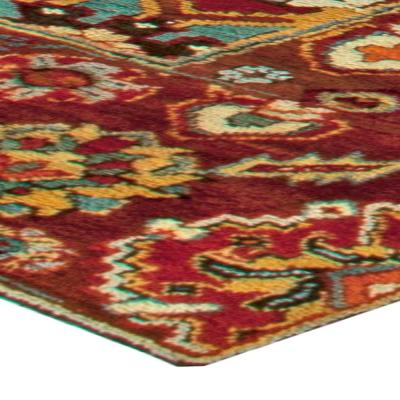 Antique Turkish Oushak Floral Yellow Red Blue and Green Handwoven Wool Rug