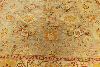 Antique Turkish Oushak Handwoven Wool Rug Size Adjusted 