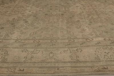 Antique Turkish Oushak Handwoven Wool Rug in Dark and Light Brown