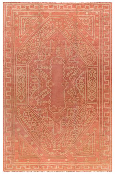 Antique Turkish Oushak Orange Handmade Wool Rug Size Adjusted 