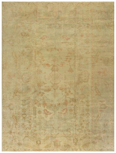 Antique Turkish Oushak Pale Sage Green Wool Carpet