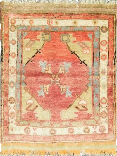Antique Turkish Oushak Sampler Rug 28 x 34 