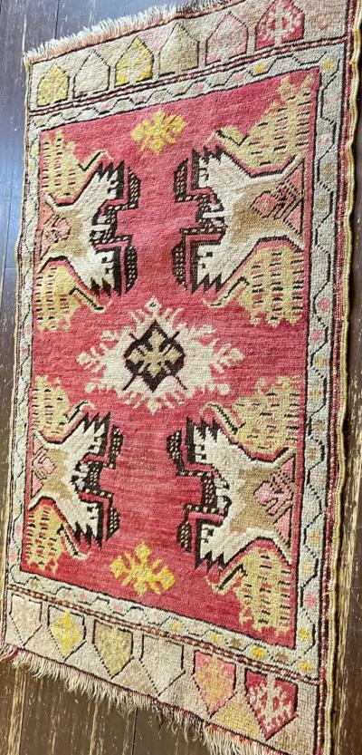 Antique Turkish Oushak Yastik Anatolian Rug Dragon design