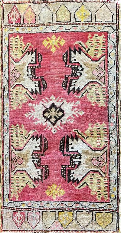 Antique Turkish Oushak Yastik Anatolian Rug Dragon design