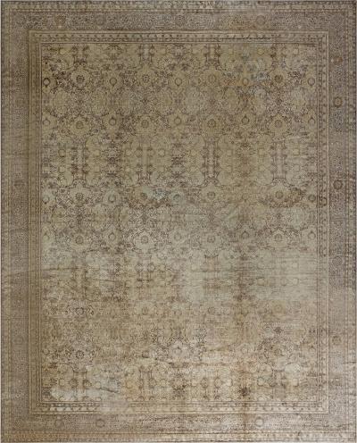 Antique Turkish Sivas Botanic Brown Handwoven Wool Carpet