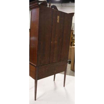 Antique Two Parts English Mahogany Three Wood Panel Shelves Bookcase