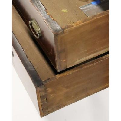 Antique Two Parts English Mahogany Three Wood Panel Shelves Bookcase