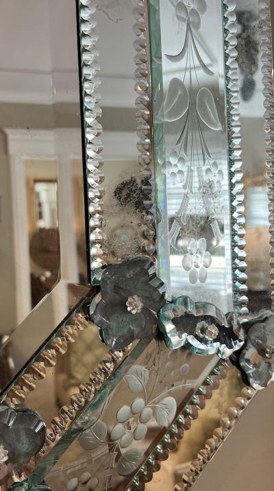 Antique Venetian Etched Glass Octagonal Cushion Mirror